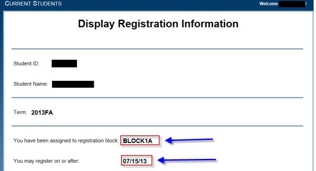 Display screenshot of registration dates